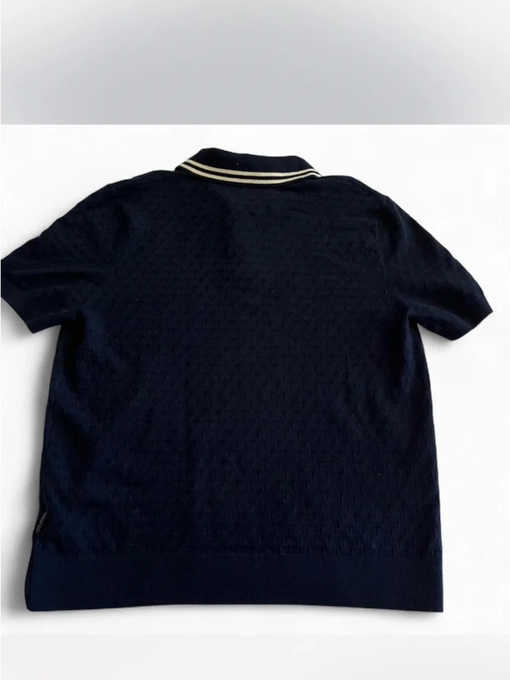 TED BAKER Short Sleeve Textured Knit Polo Shirt Men’s Size 4 Navy‎